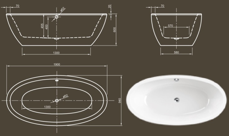Схема Knief Loom ванна отдельностоящая 190x95